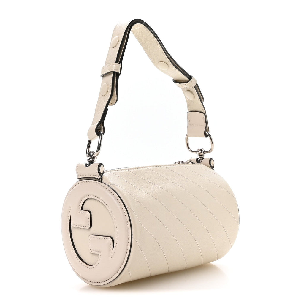 Gucci Sakai Be Green Calfskin Diagonal Stitched Mini Blondie Barrel Shoulder Bag Mystic White
