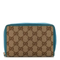 Gucci Monogram Dollar Calfskin Zip Around Compact Wallet Beige Ebony Deep Cobalt