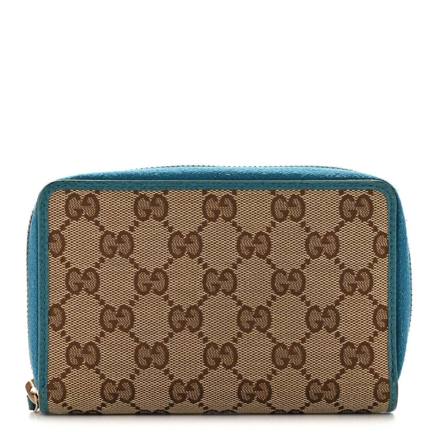 Gucci Monogram Dollar Calfskin Zip Around Compact Wallet Beige Ebony Deep Cobalt