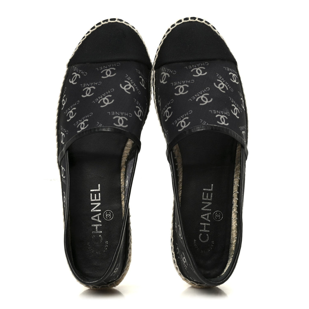 Mesh Grosgrain CC Espadrilles 38 Black White