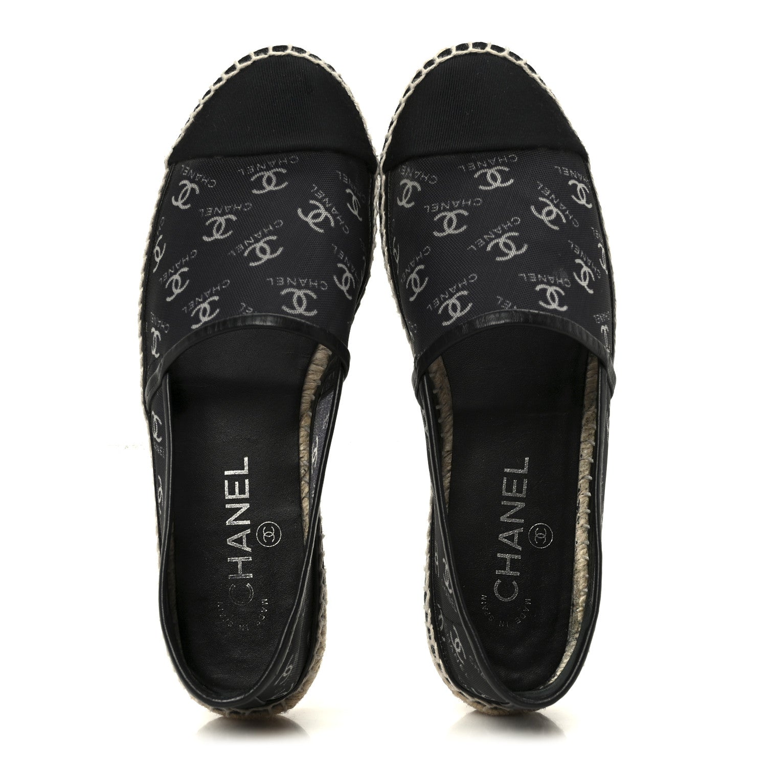 Mesh Grosgrain CC Espadrilles 38 Black White
