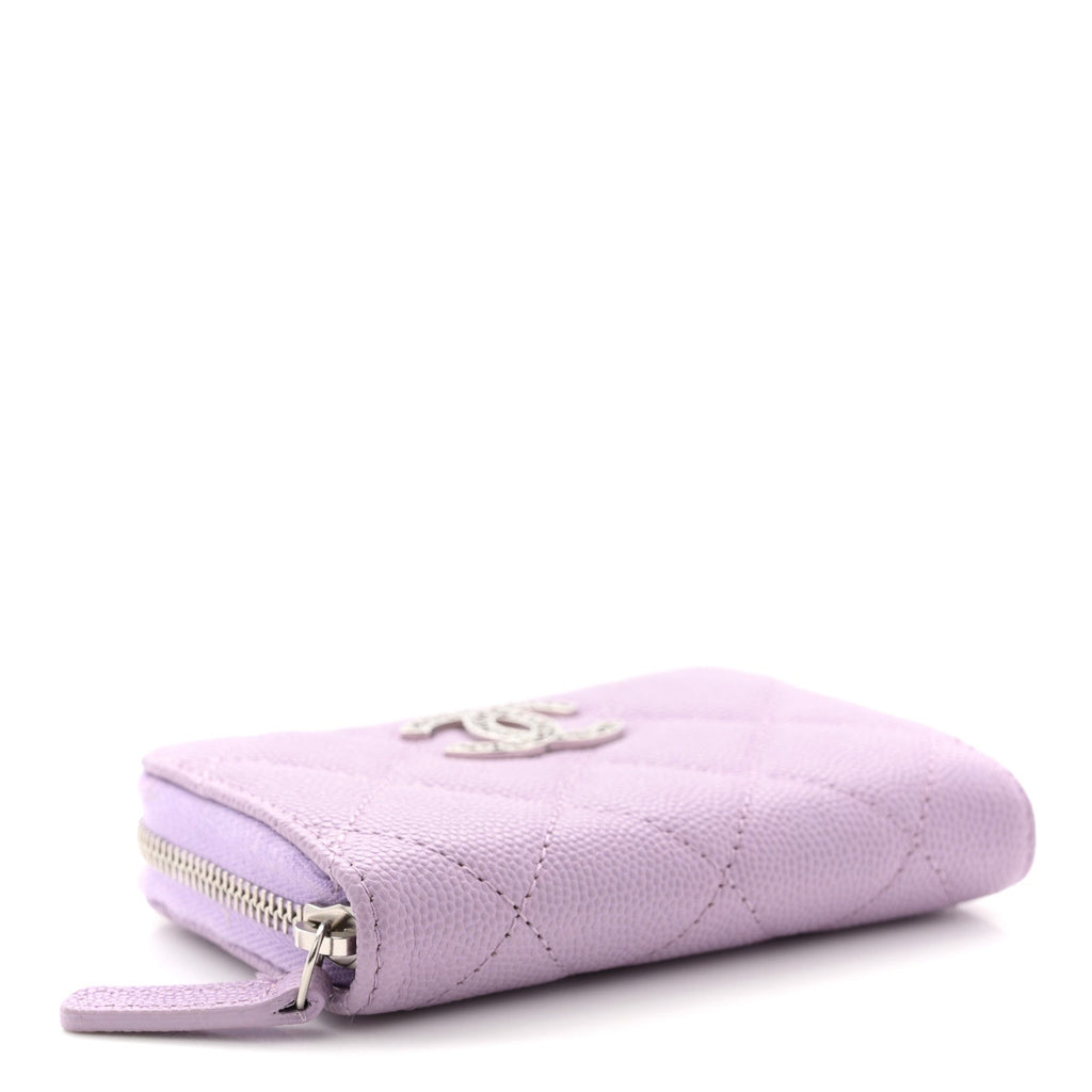 Caviar Quilted CC Logo Zip Coin Purse Purple