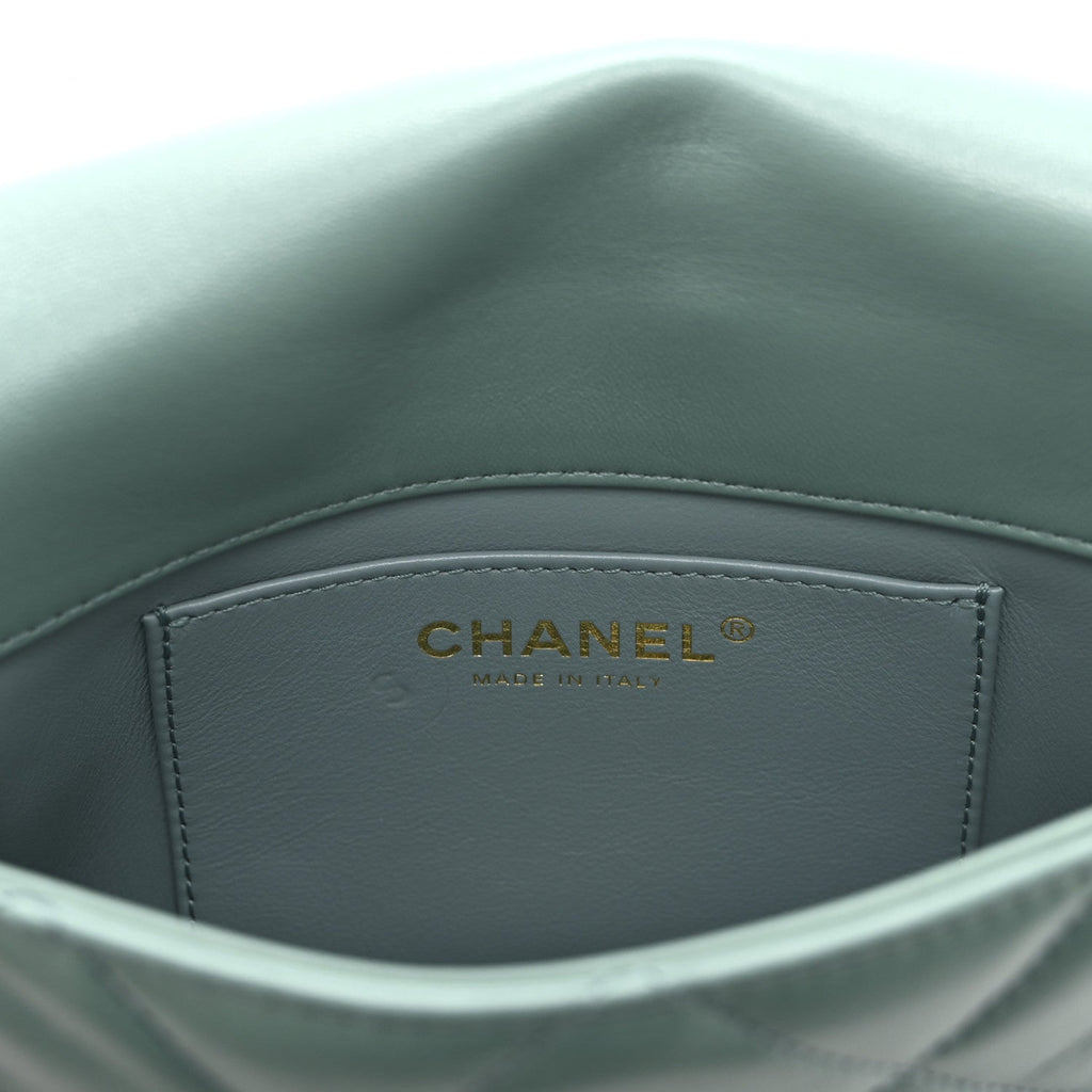 Chanel Lambskin Quilted Mini Chain Rows Flap  Green