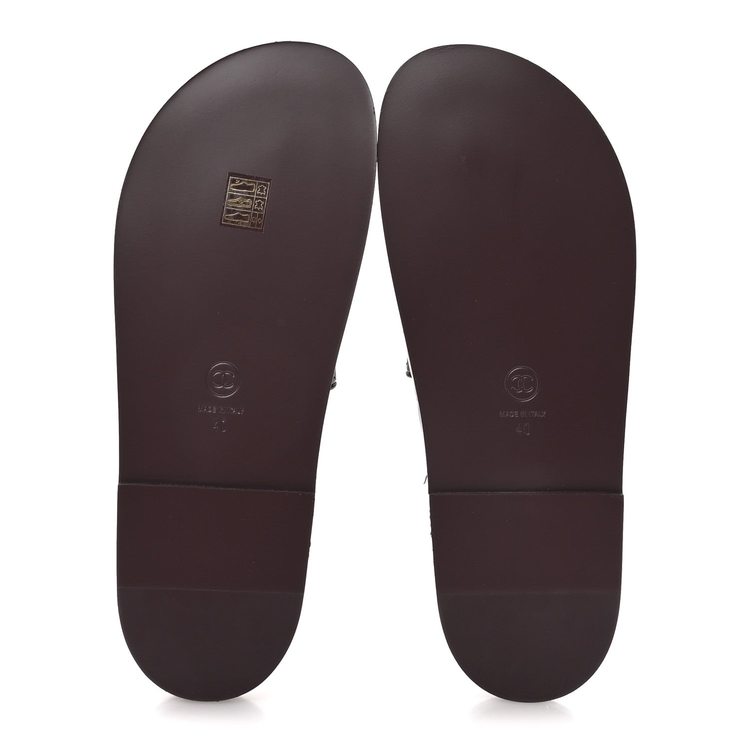 Chanel Shiny Calfskin Quilted Velcro Dad Pearl CC Slide Sandals  40 Burgundy