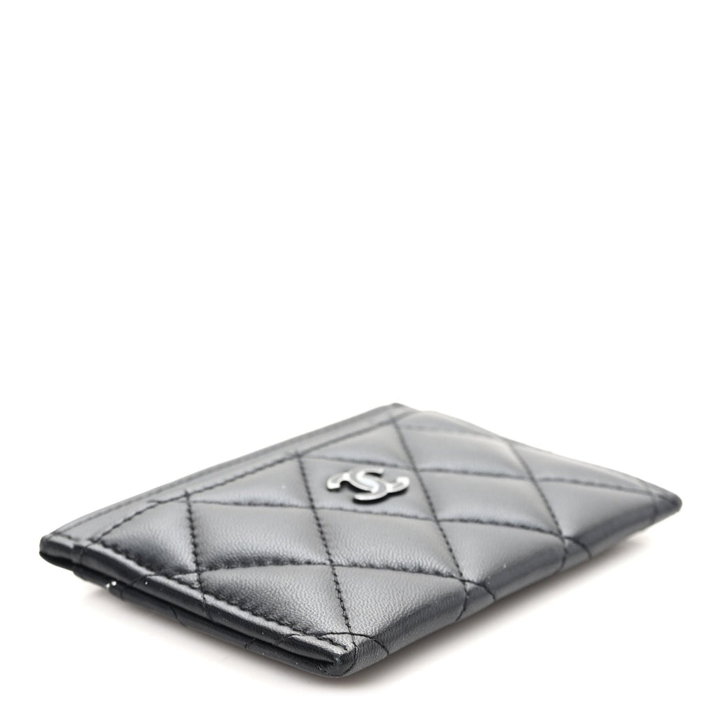 Pearly Lambskin Quilted Card Holder So Black
