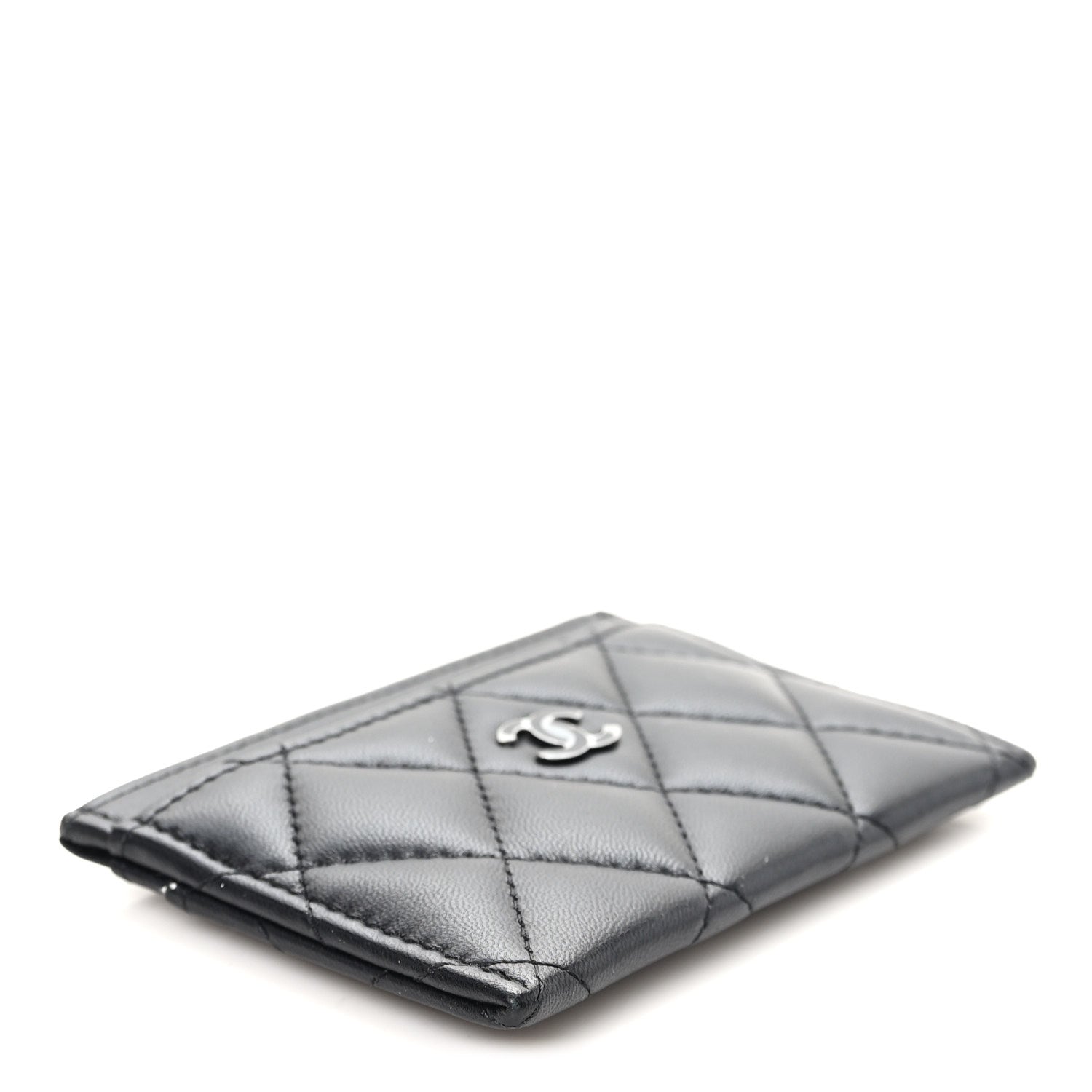 Pearly Lambskin Quilted Card Holder So Black