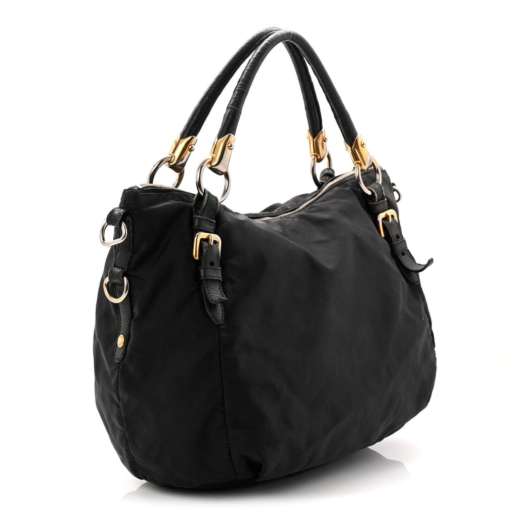 Prada Tessuto Nylon Vitello Daino Shopping Satchel Black