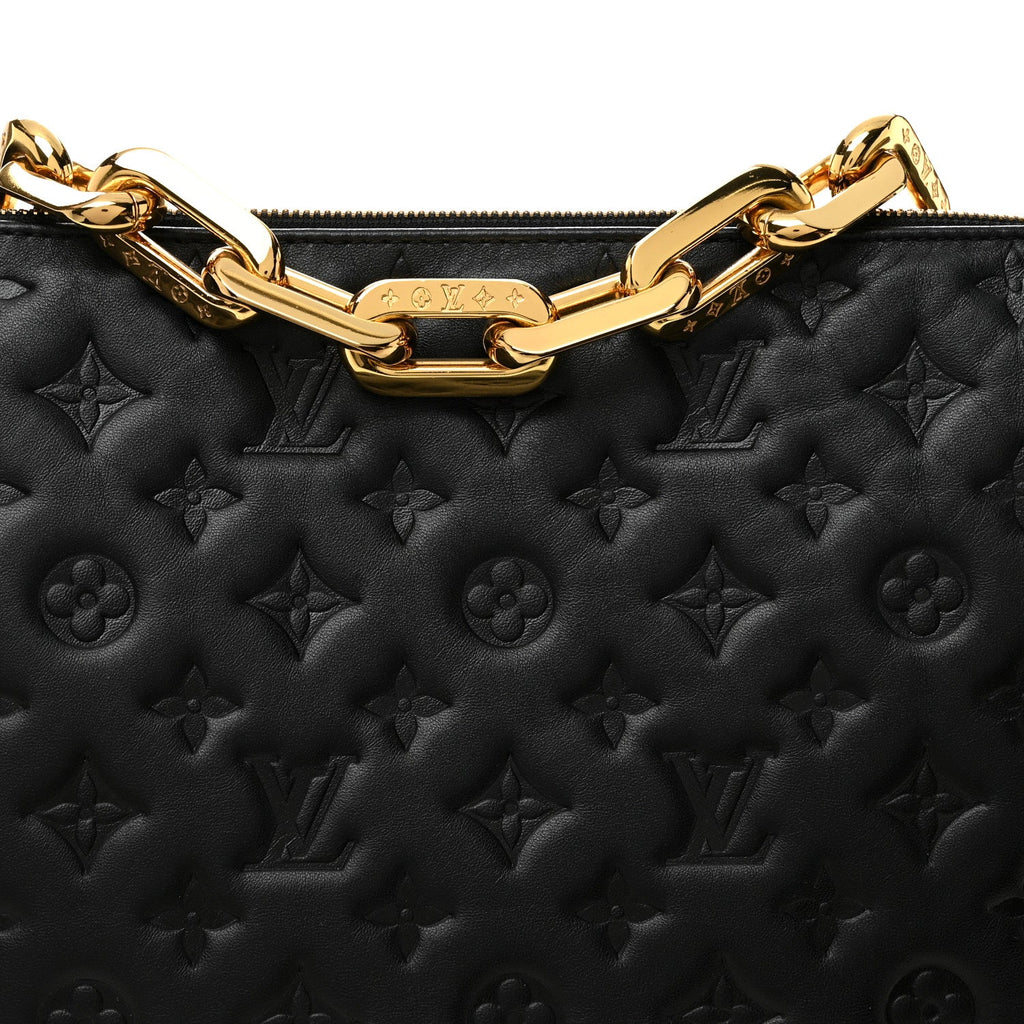 Louis Vuitton Lambskin Embossed Monogram Coussin MM Black