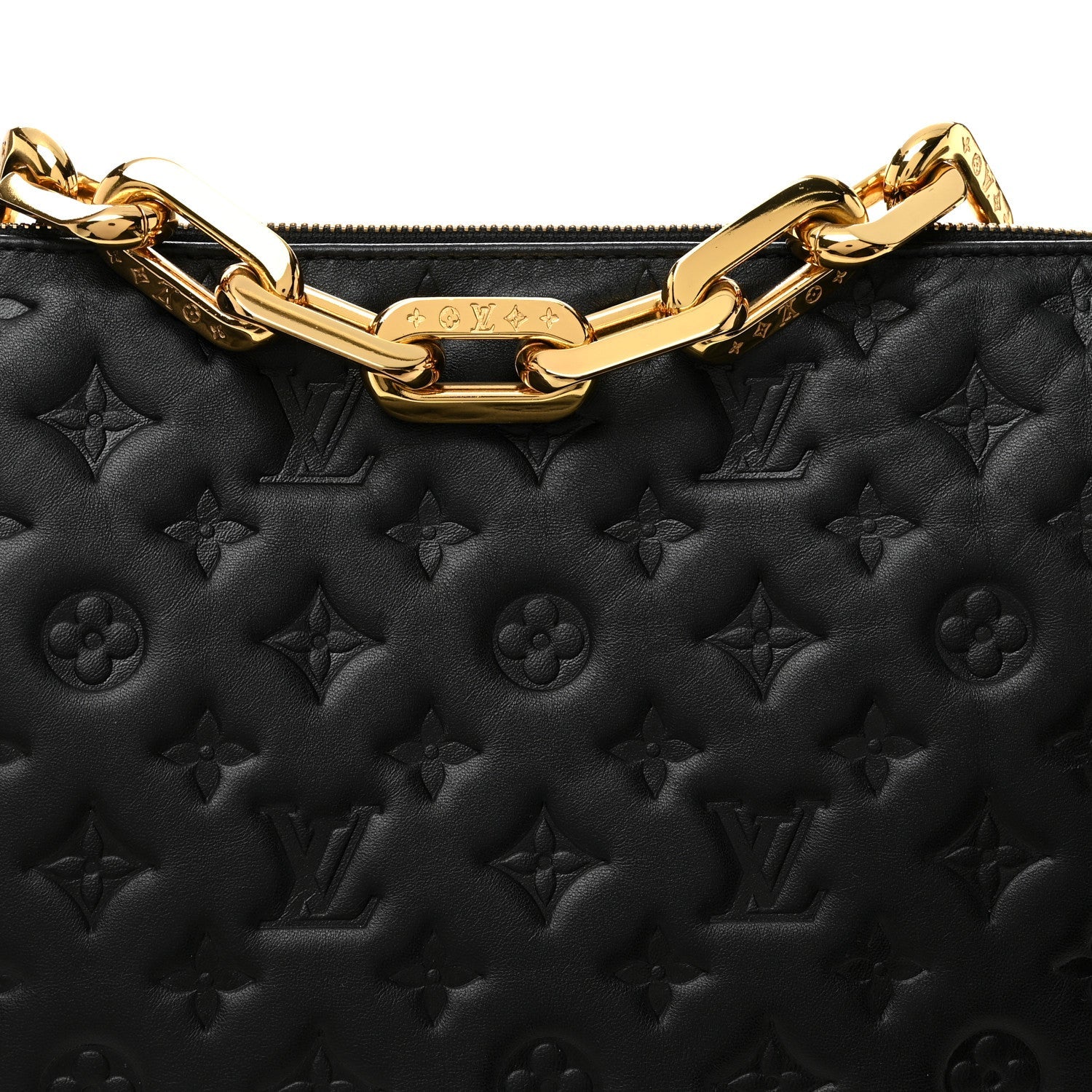 Louis Vuitton Lambskin Embossed Monogram Coussin MM Black