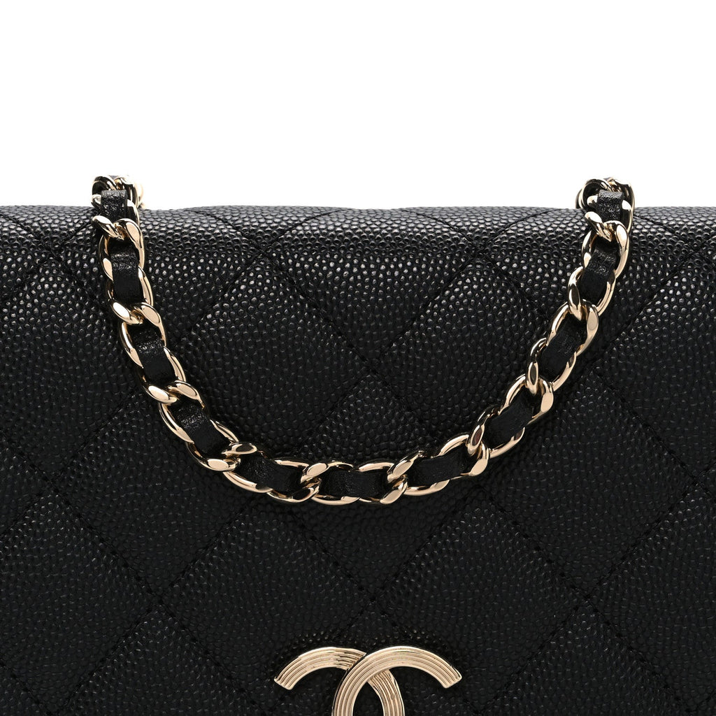 Chanel Caviar Quilted Striated CC Wallet On Chain WOC Black