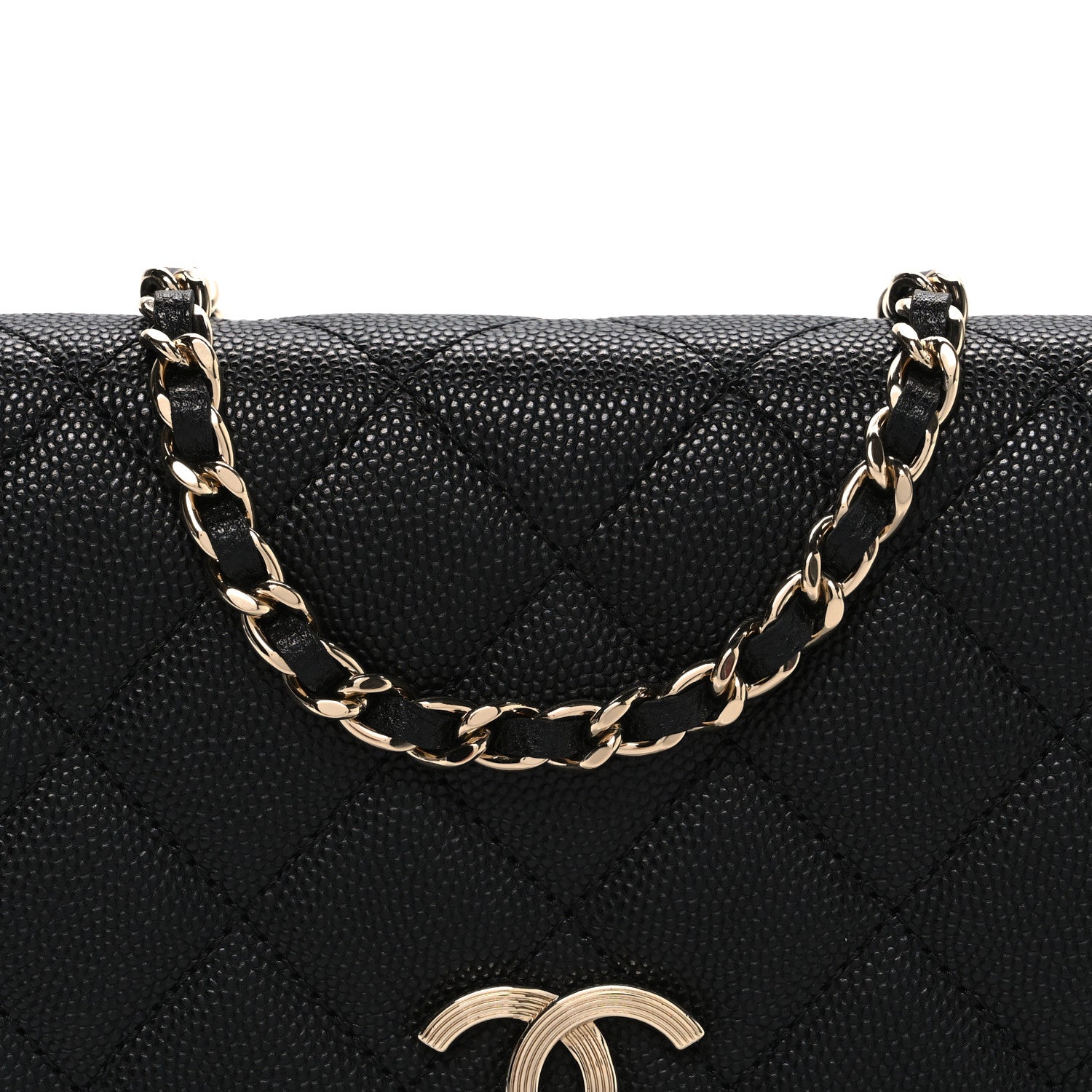 Chanel Caviar Quilted Striated CC Wallet On Chain WOC Black