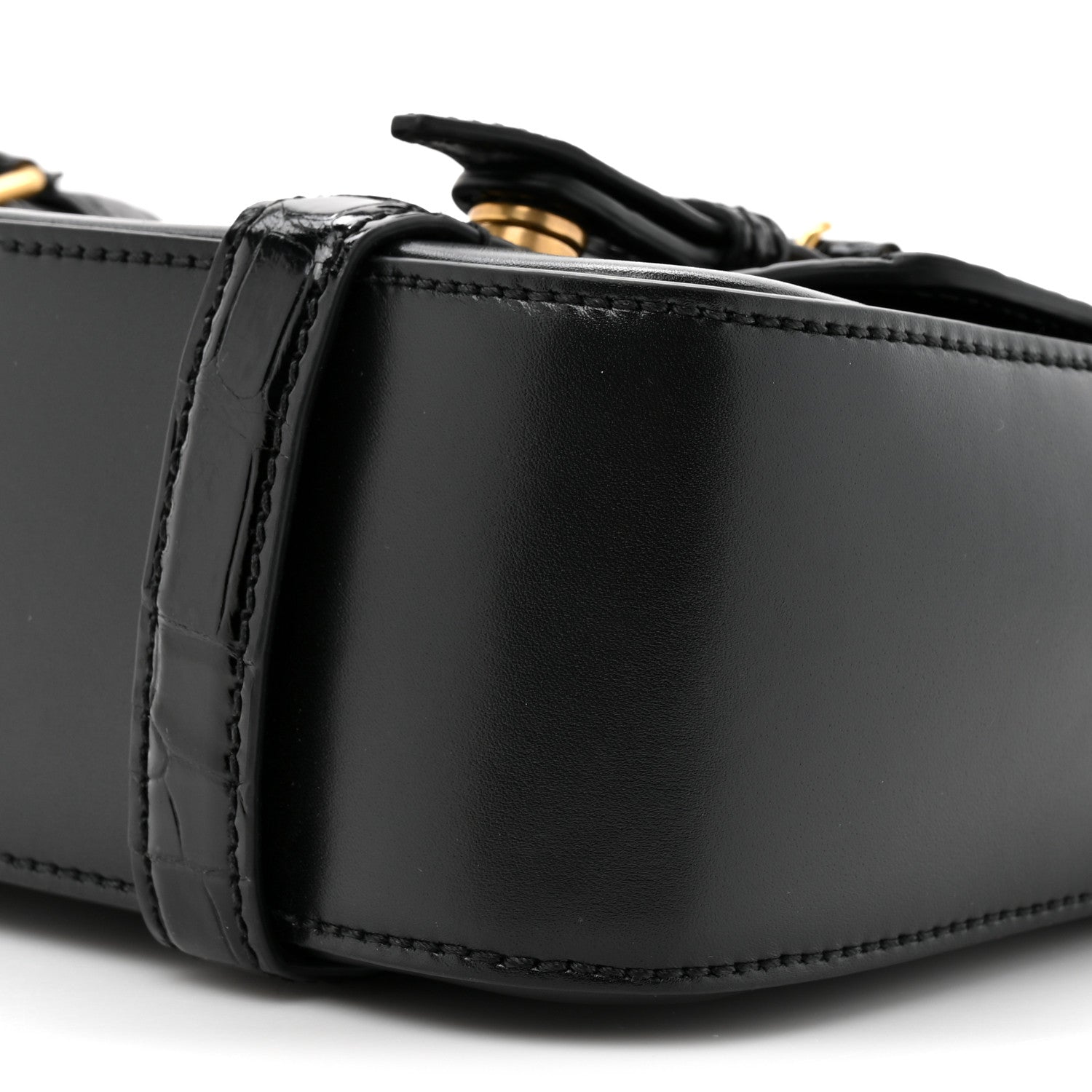 Gucci Calfskin Crocodile GG Double Buckle Medium Messenger Bag Black
