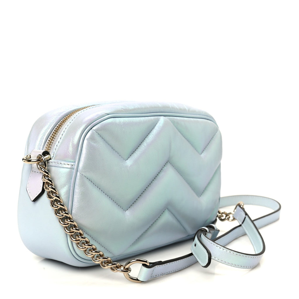 Gucci Iridescent Nappa Chevron Matelasse Small GG Marmont Chain Shoulder Bag Iridescent Salvy Green