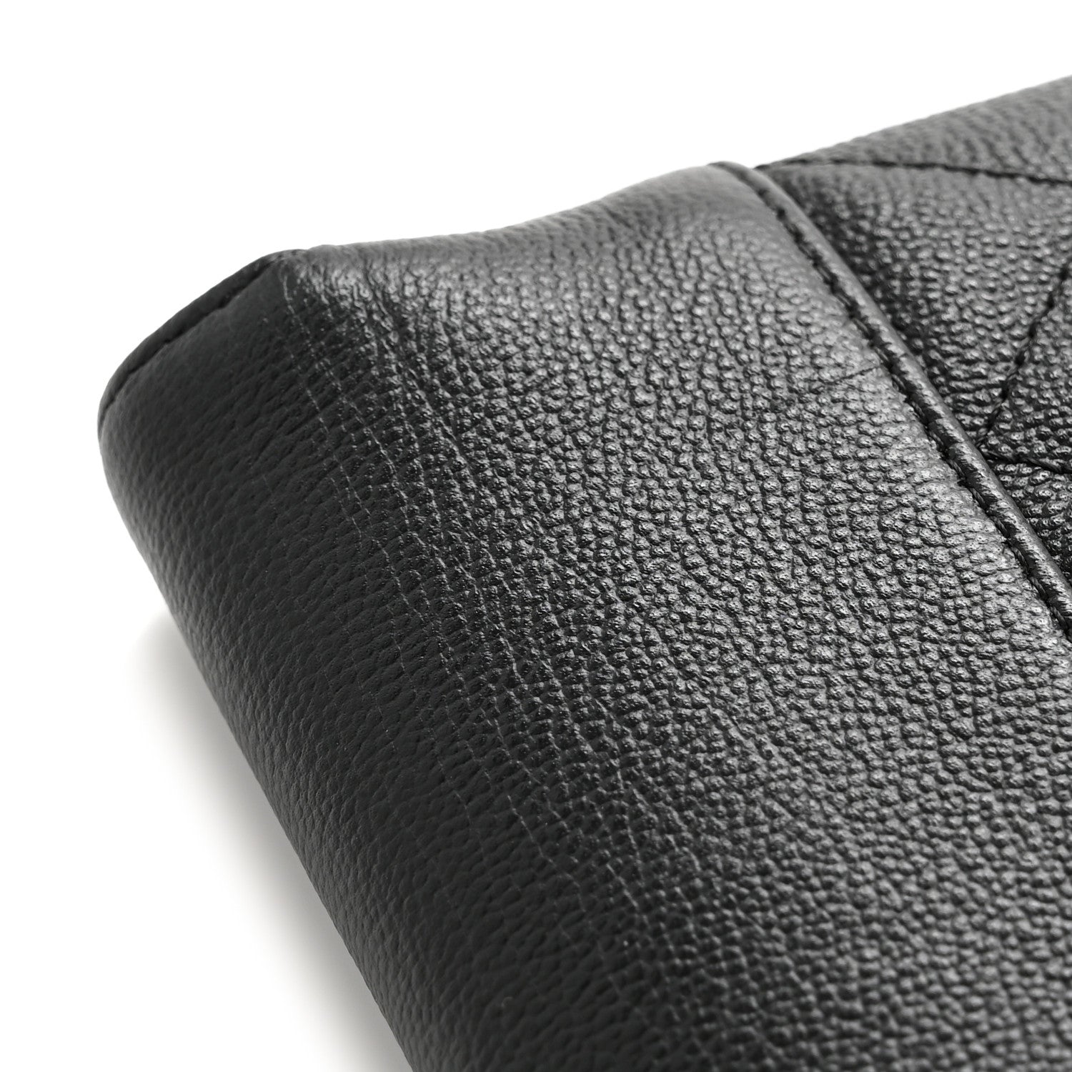 Grained Calfskin Quilted CC Box Pouch Black