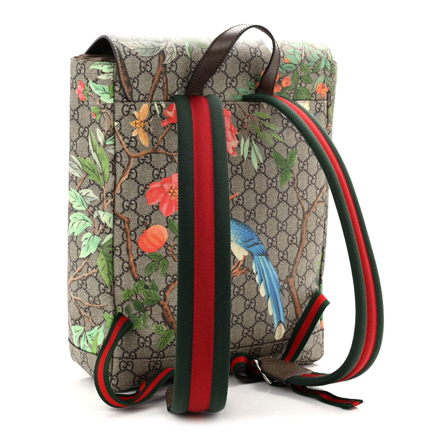 Gucci GG Supreme Monogram Tian Web Single Buckle Backpack Beige Multicolor New Acero