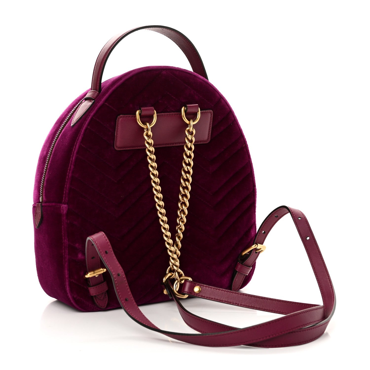 Gucci Velvet Matelasse GG Marmont Dome Backpack Fuchsia Violet Cyclamen
