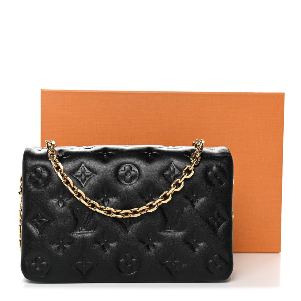 Louis Vuitton Lambskin Embossed Monogram Pochette Coussin Black