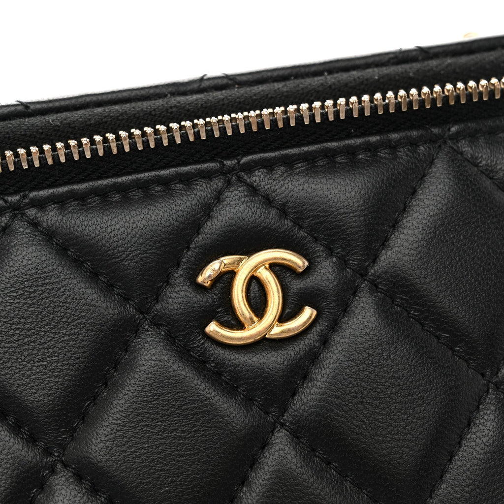 Chanel Lambskin Quilted Pearl Crush Small Vanity Case With Chain Black