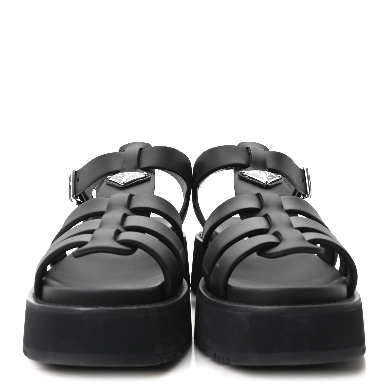 Prada Foam Rubber Metal Triangle Logo Soft Cage Women Sandals 40 Black