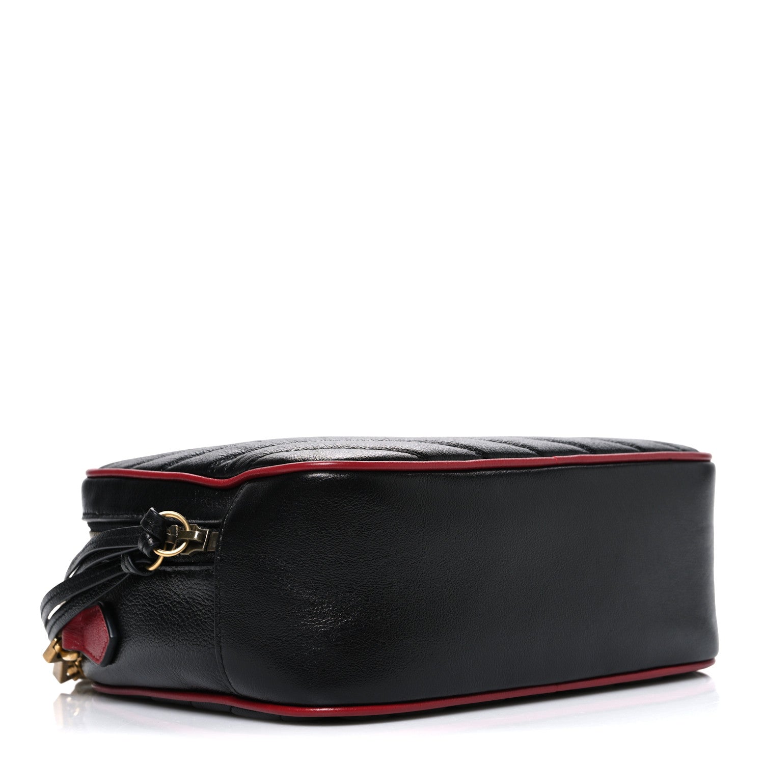 Gucci Vintage Effect Calfskin Matelasse Diagonal Small Torchon GG Marmont Bamboo Top Handle Shoulder Bag Black Romantic Cherry