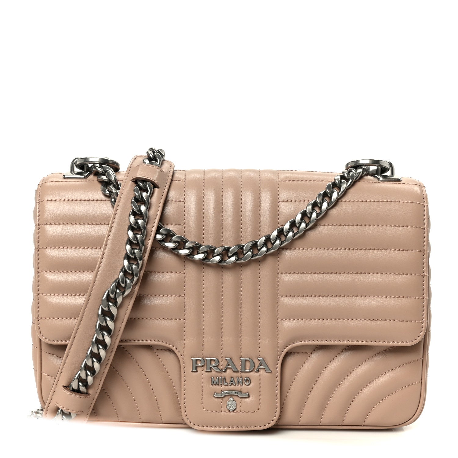 Prada Soft Calfskin Impunture Diagramme Medium Chain Flap Shoulder Bag Cipria