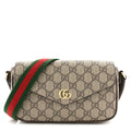 Gucci GG Supreme Monogram Textured Dollar Calfskin Web Mini Ophidia Envelope Shoulder Bag Beige Ebony