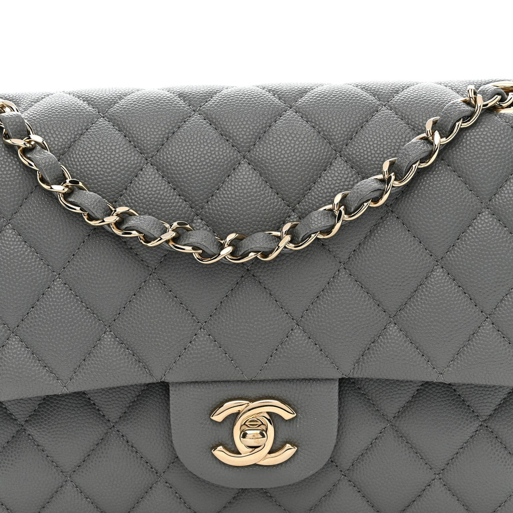 Chanel Caviar Quilted Medium Double Flap Grey