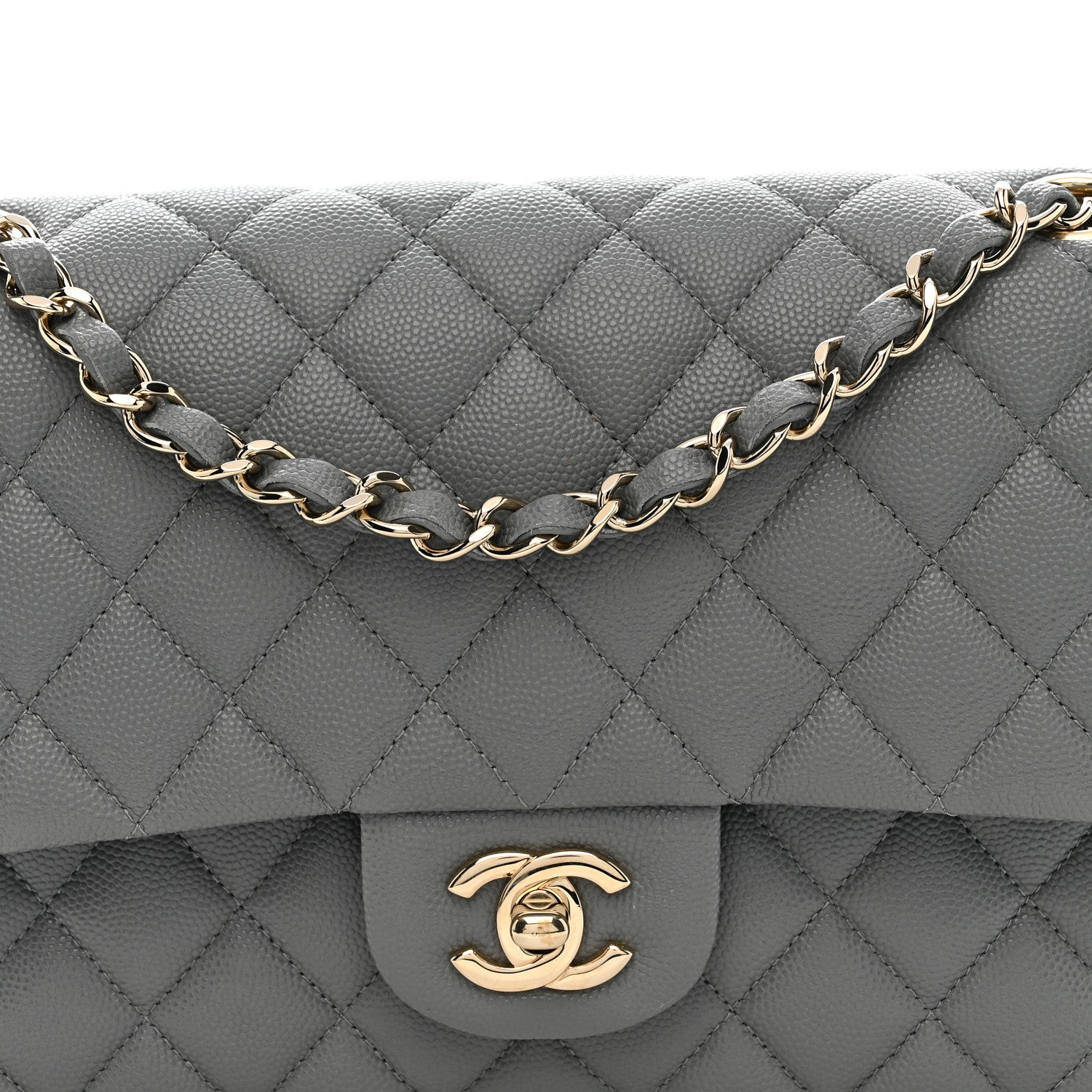 Chanel Caviar Quilted Medium Double Flap Grey