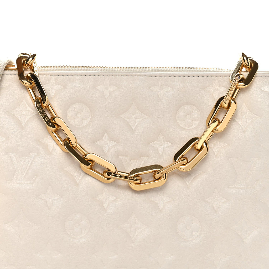 Louis Vuitton Lambskin Embossed Monogram Coussin PM Beige Cream