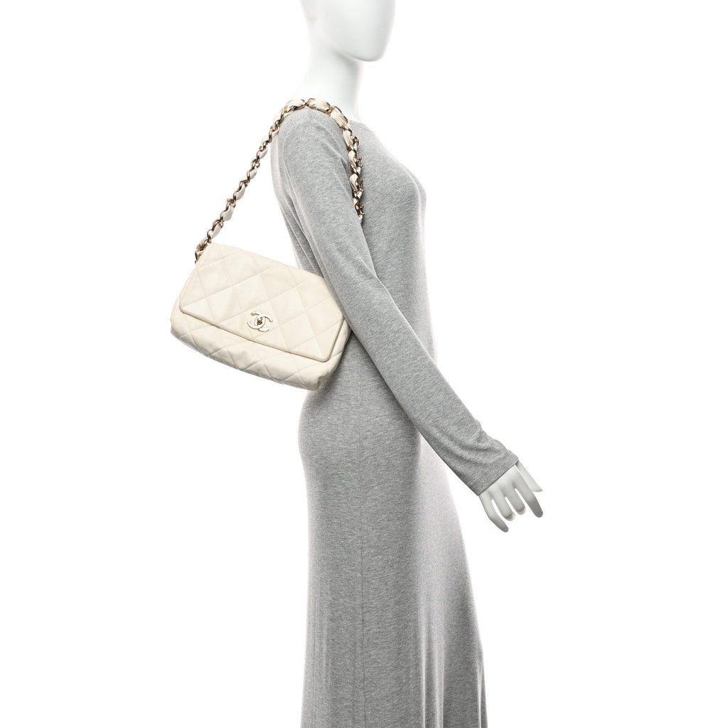 Chanel Lambskin Quilted Logo Strap Flap White