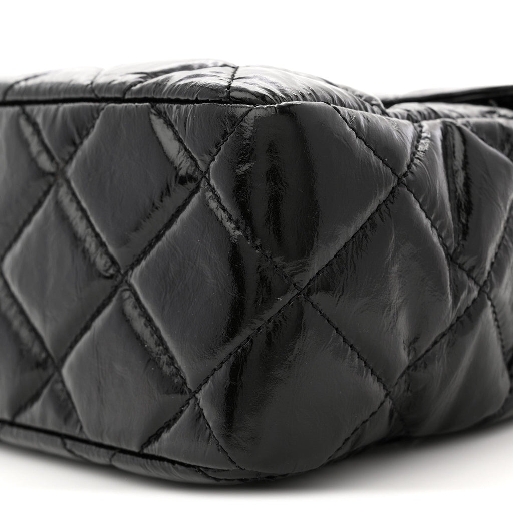 Chanel Shiny Crumpled Calfskin Quilted Large Wavy CC Hobo Black