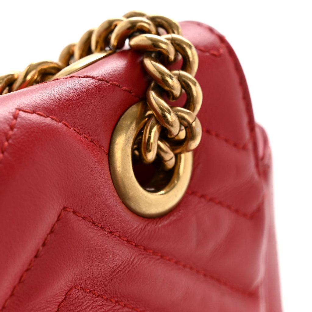 Gucci Calfskin Matelasse Small GG Marmont Shoulder Bag Hibiscus Red