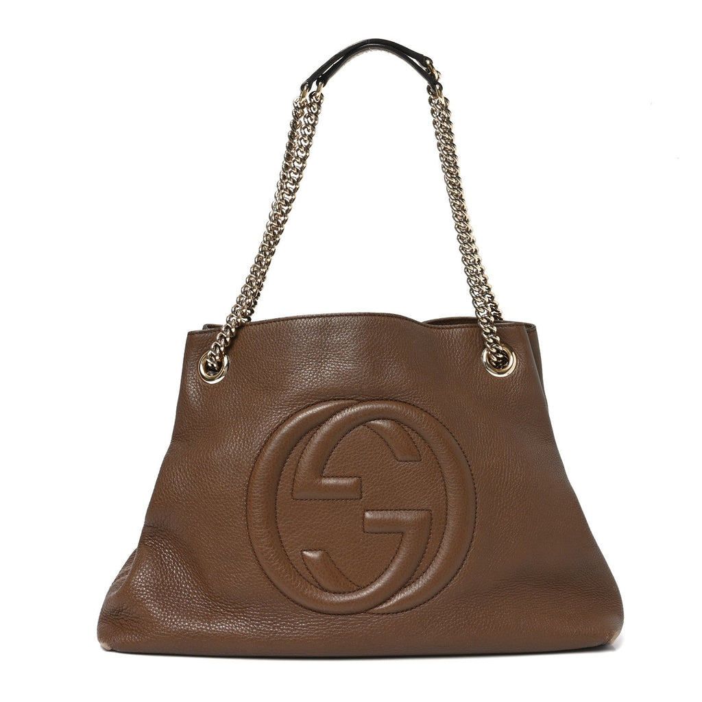 Gucci Pebbled Calfskin Medium Soho Chain Shoulder Bag Maple Brown