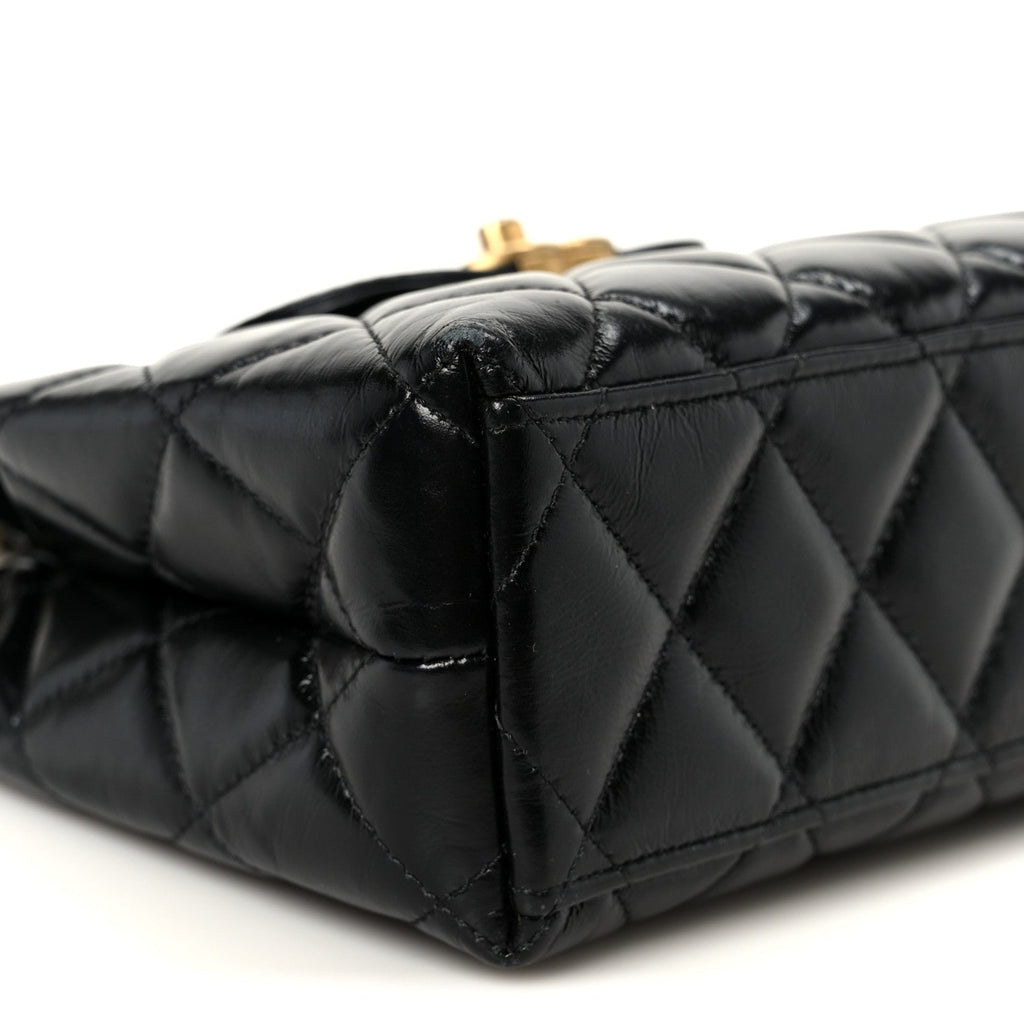 Chanel Shiny Aged Calfskin Quilted Nano Kelly Shopper Black