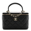 Chanel Lambskin Quilted Small Top Handle Vanity Case With Chain Black