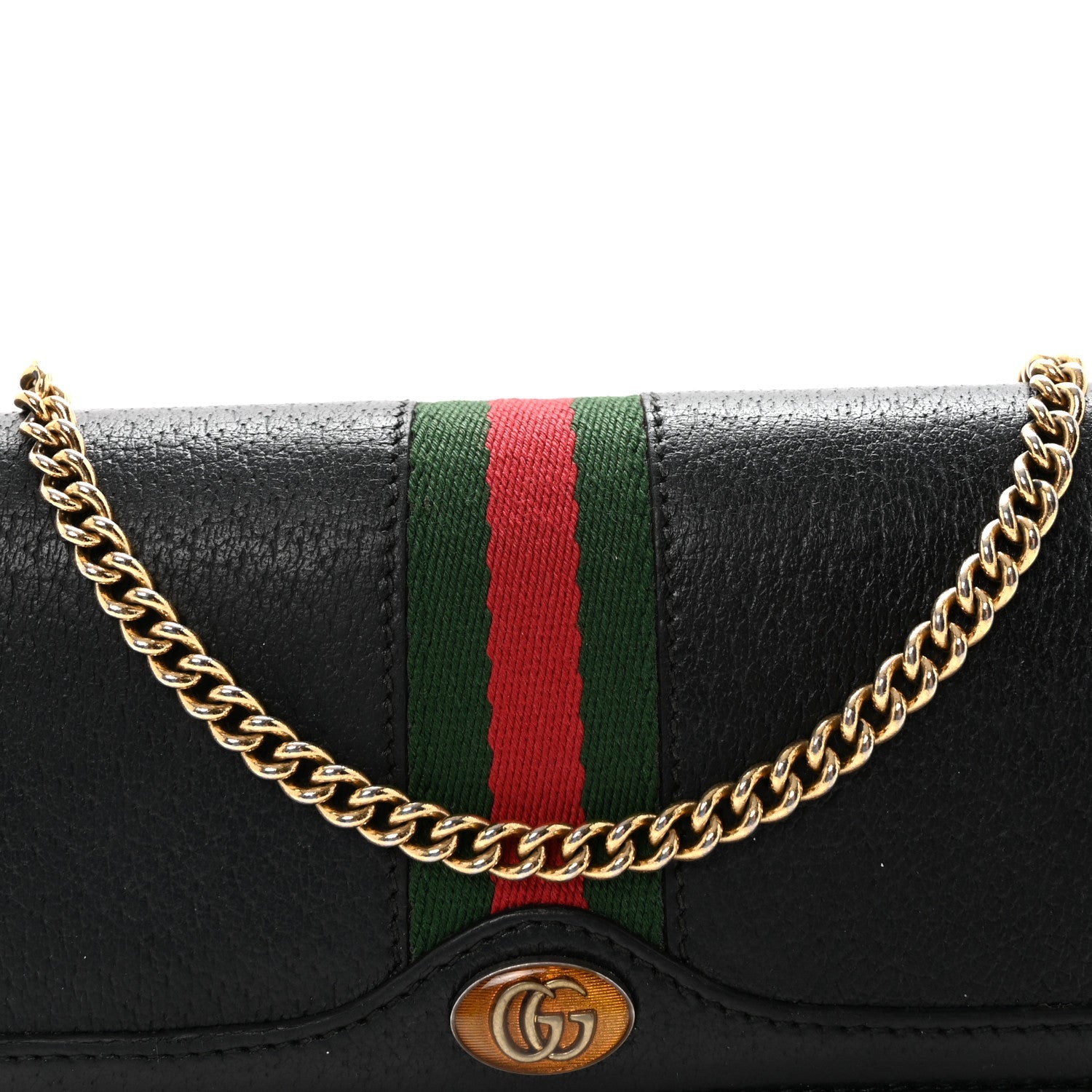 Gucci Dollar Calfskin Web Ophidia Wallet On Chain Black