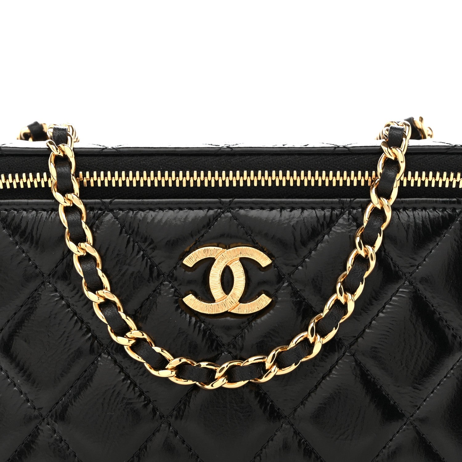 Chanel Shiny Lambskin Quilted Small Vanity Case With Chain Black