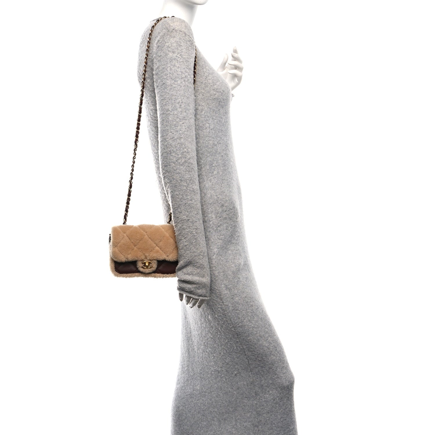Chanel Shearling Lambskin Quilted Mini Furry Coco Flap Beige Dark Brown