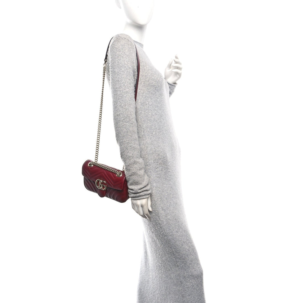 Gucci Calfskin Matelasse Small GG Marmont Shoulder Bag Rosso Ancora
