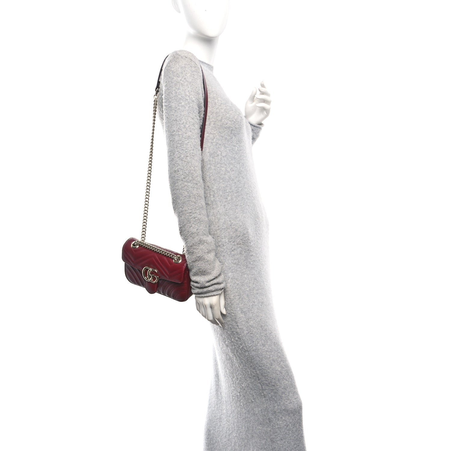 Gucci Calfskin Matelasse Small GG Marmont Shoulder Bag Rosso Ancora