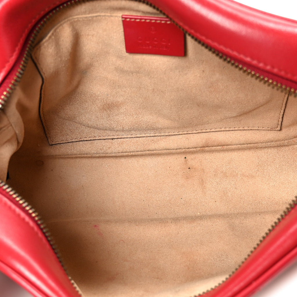 Gucci Calfskin Matelasse Small GG Marmont Chain Shoulder Bag Hibiscus Red
