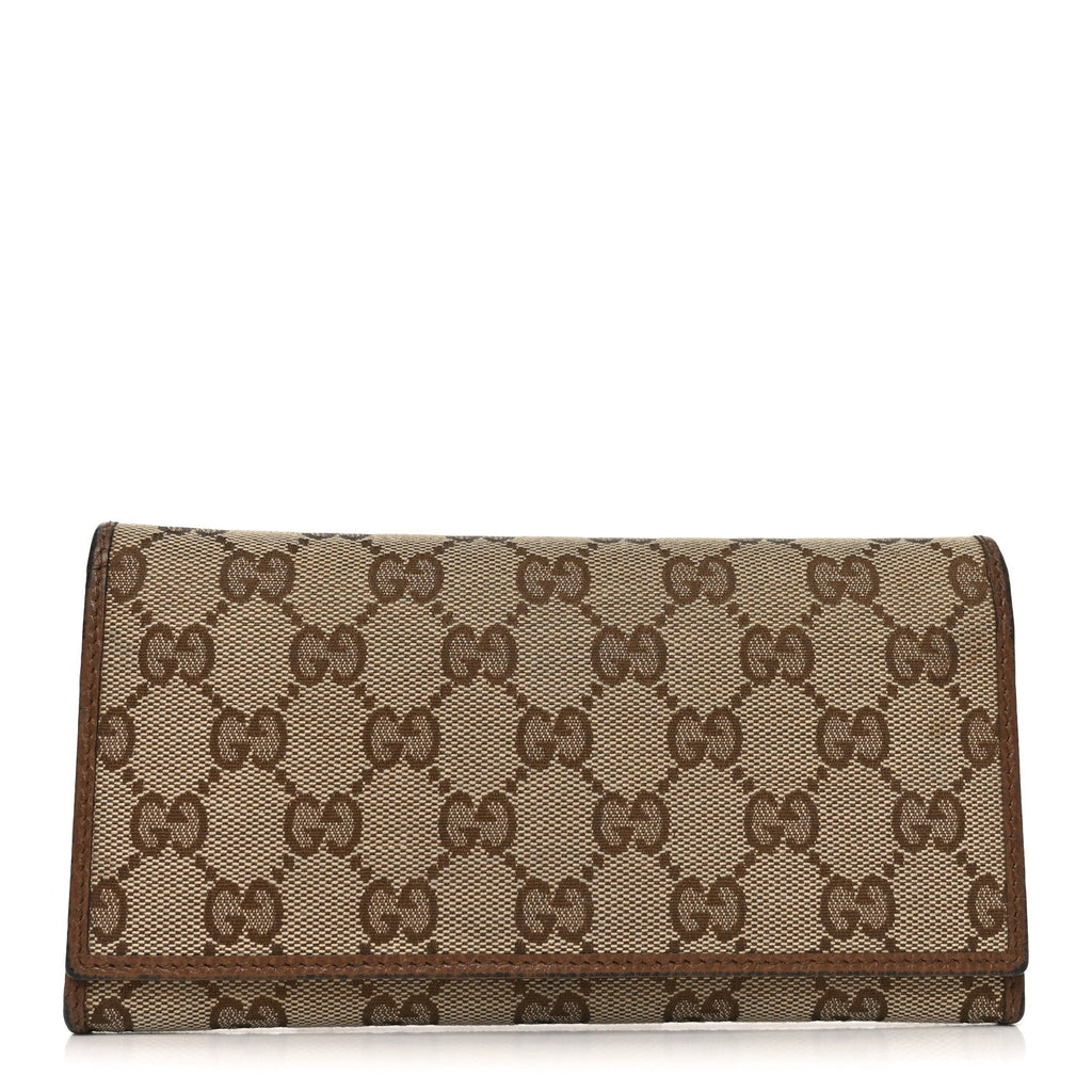 Gucci Monogram Dollar Calfskin Continental Flap Wallet Beige Ebony Tabacco