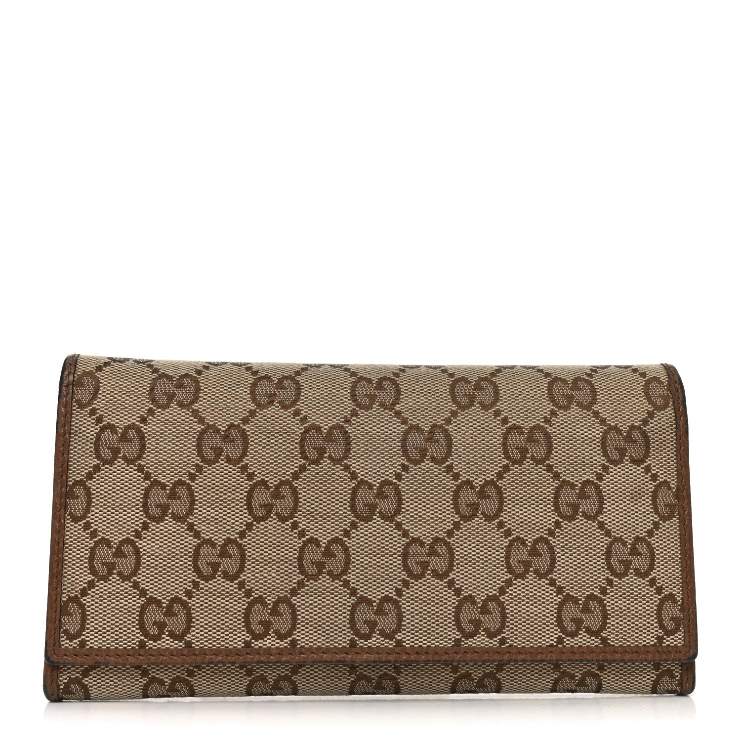 Gucci Monogram Dollar Calfskin Continental Flap Wallet Beige Ebony Tabacco