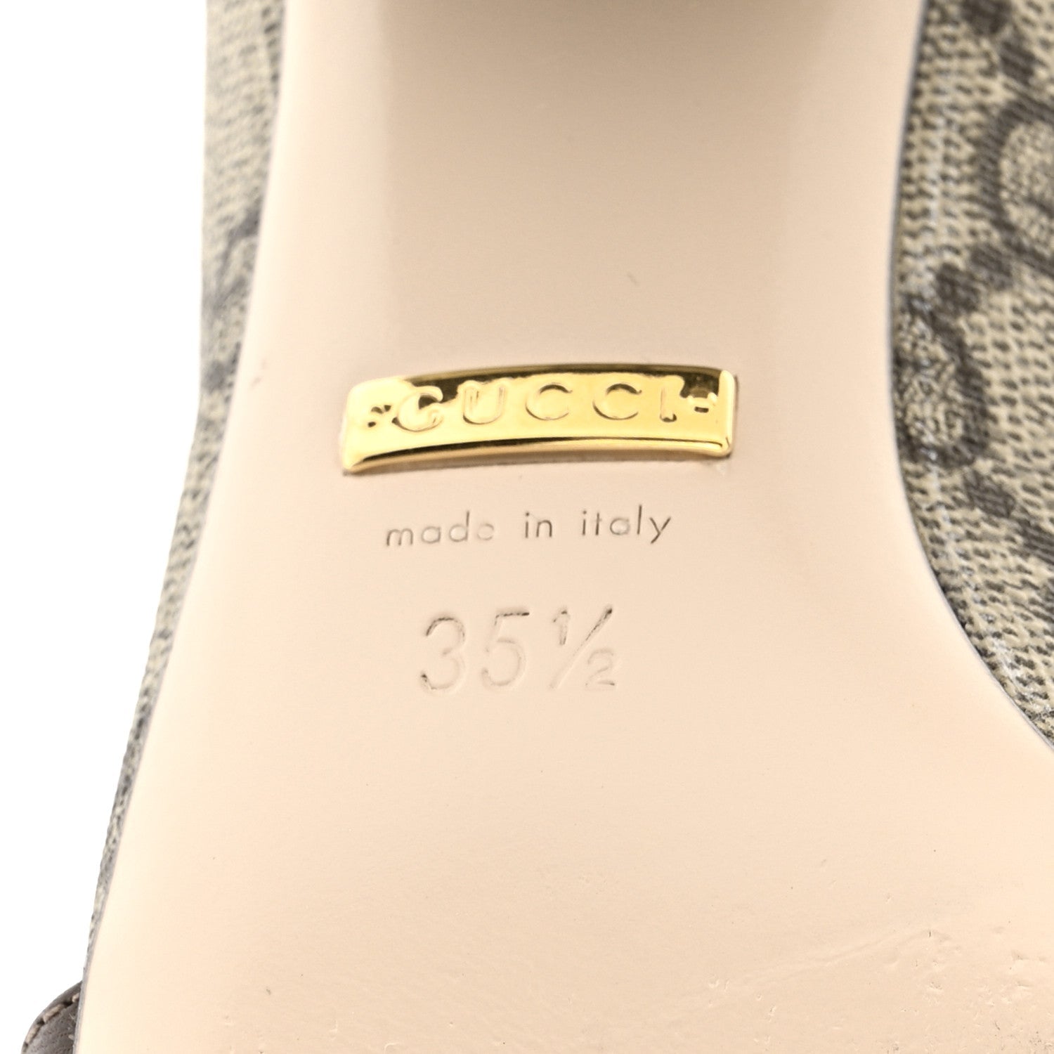 Gucci GG Supreme Monogram Malaga Kid Blondie Pumps 35.5 Beige Ebony New Acero