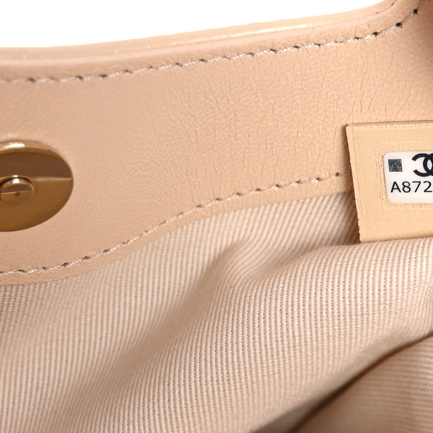 Chanel Shiny Crumpled Calfskin Quilted Nano 31 Shopping Bag Beige