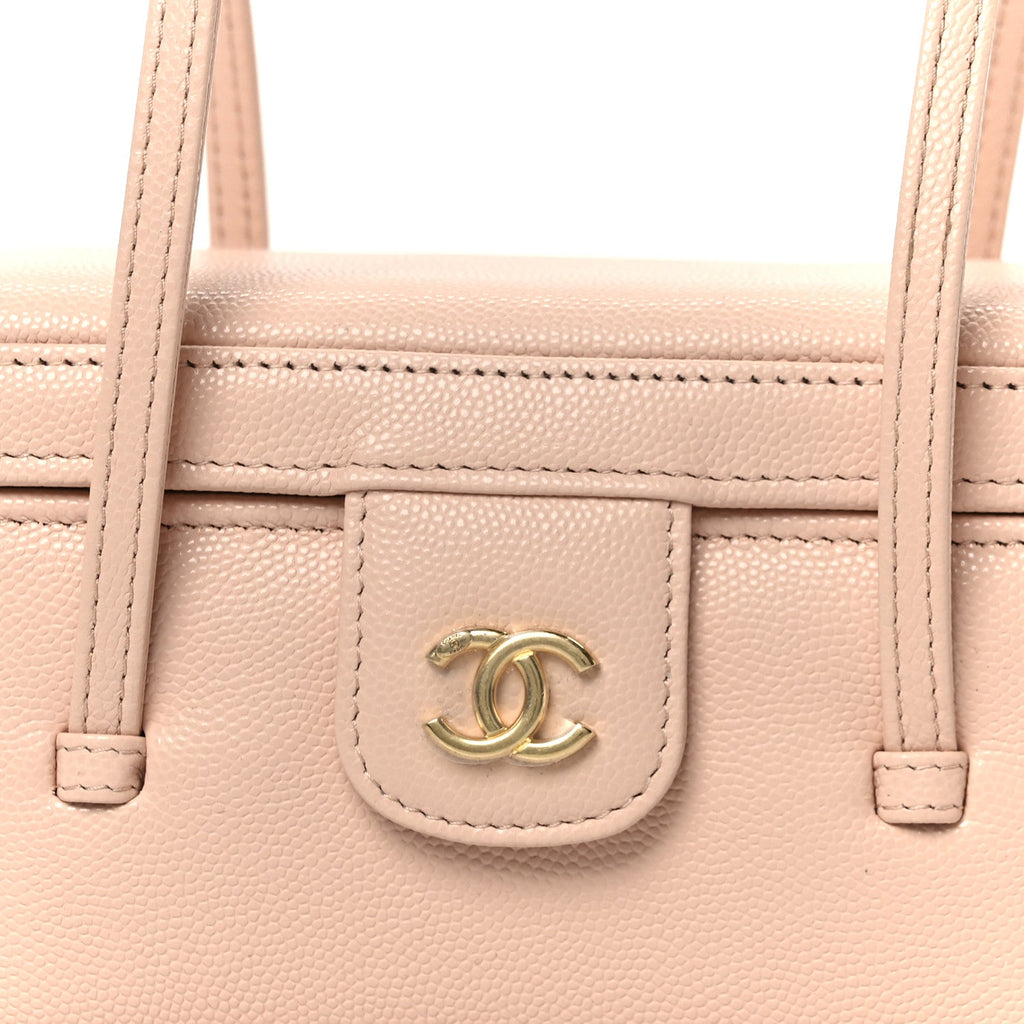 Chanel Shiny Caviar Preppy Coco Long Vanity With Strap Light Pink