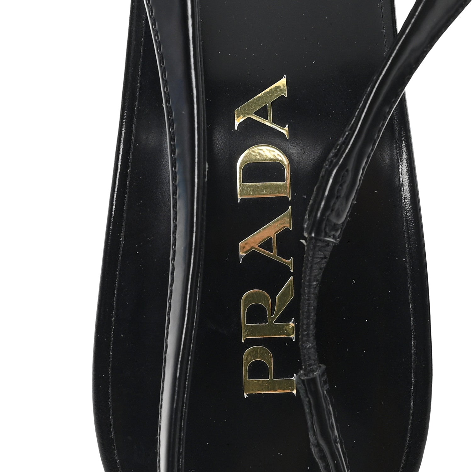 Prada Patent Calfskin Square Toe 85mm Slingback Pumps 38 Black