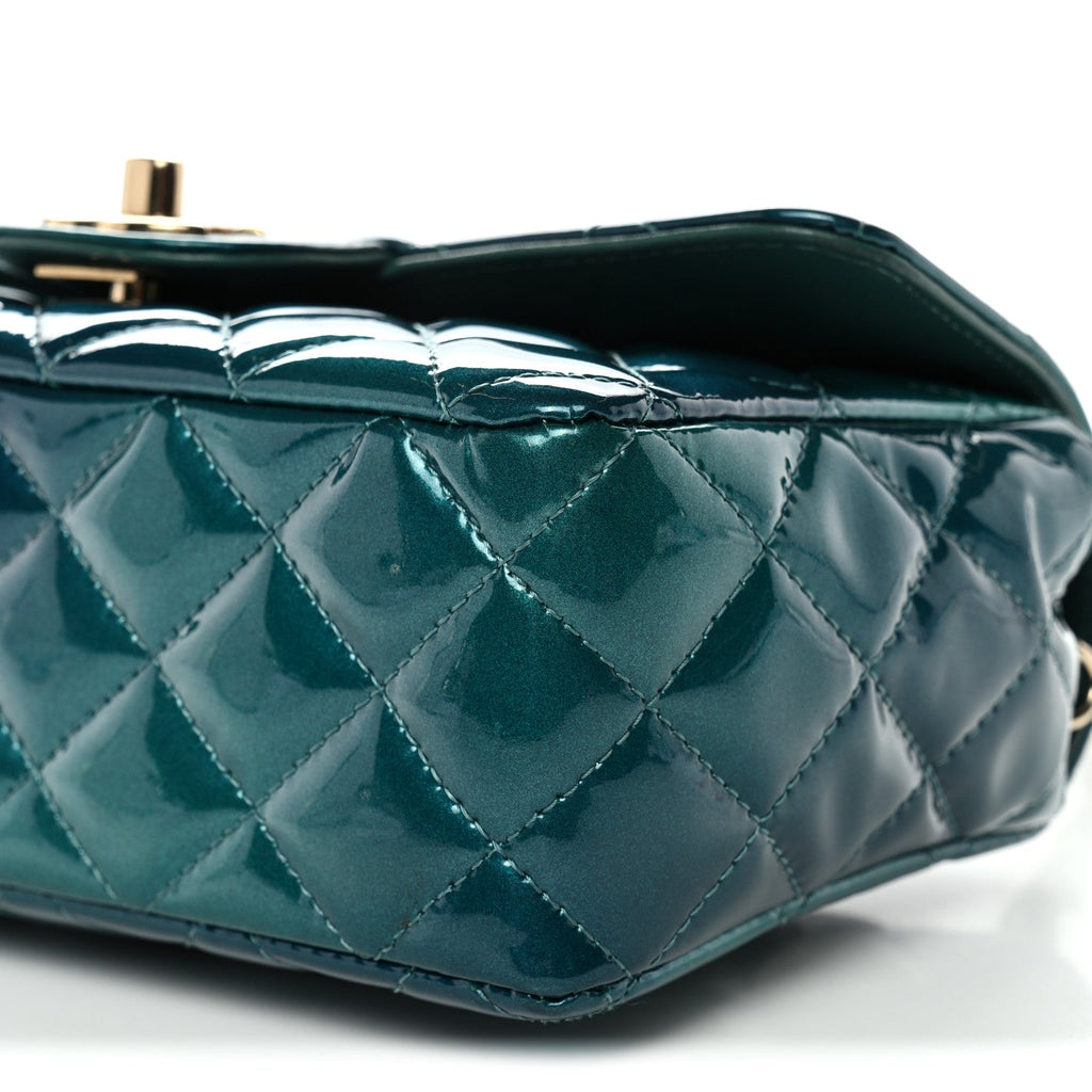 Chanel Shaded Patent Calfskin Quilted Mini Rectangular Flap Green Blue