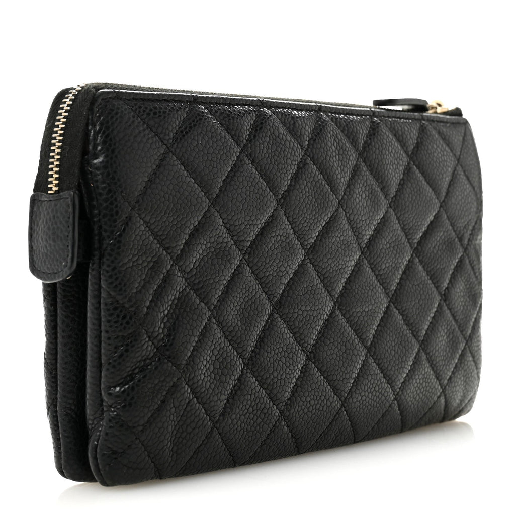 Caviar Quilted Small Zipped Clutch Black