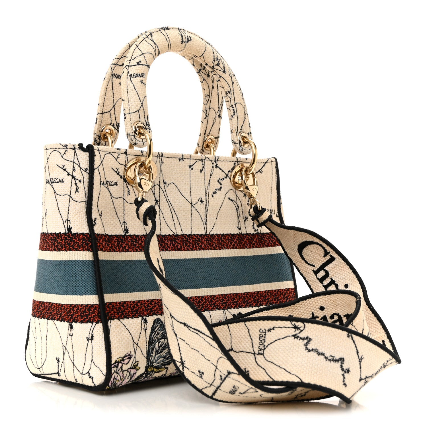 Christian Dior Canvas Constellation Embroidered Medium Lady D-Lite Latte Multicolor